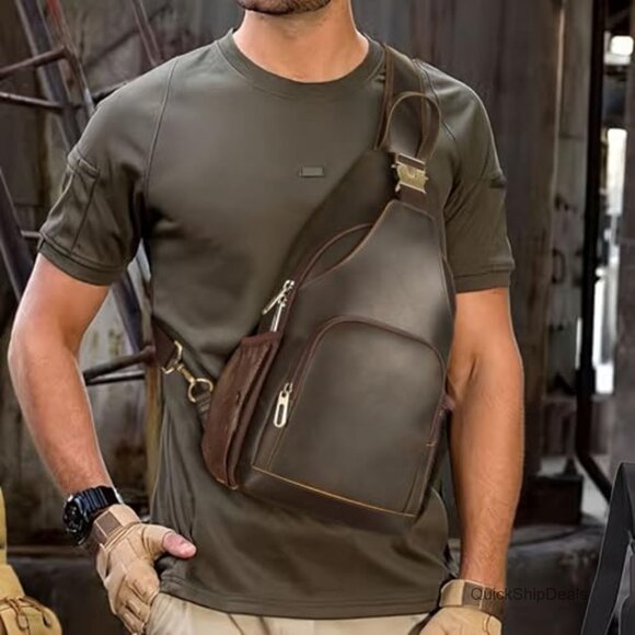 Full Grain Leather Anti Theft Sling Crossbody Backpack Daypack